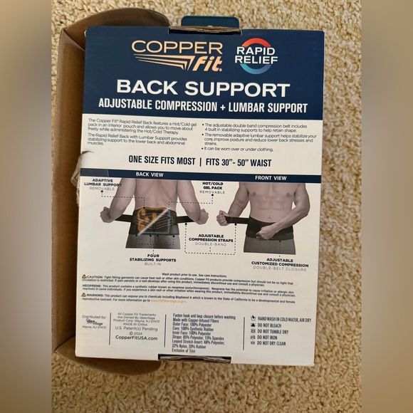 NWT Copper Fit Black Back Support - Picture 3 of 5